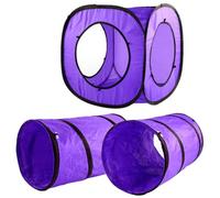 MOBUTOFU 3pcs Purple Pet Cat Tunnel Set with Tear-resistant Polyester and Steel Wire, Foldable Double Channel and Square Shape for Indoor Kitten Play