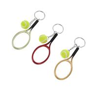MOBUTOFU 3pcs Tennis Keychains Set Decorative Portable Key Rings Mini Tennis Racket Ornament Key Accessories for Sports Fans in Red Yellow Green
