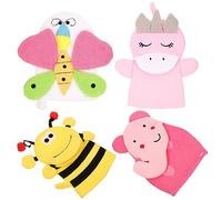MOBUTOFU 4pcs Bathing Gloves for Cartoon Bath Mittens Washcloths Massage Glove for Newborn Assorted Style