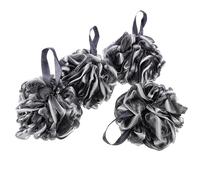 MOBUTOFU 4pcs Black Bath Puff Shower Scrubber Ball with Hanging Rope, Pe Material, Strong Foaming and Exfoliating for Home and Hotel Use