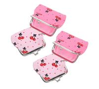 MOBUTOFU 4PCS Cherry Pattern Kiss-Lock Coin Pouch Small PU Leather Change Purse Multifunctional Mini Organizer for Travel-Friendly Compact Makeup and Coin Storage