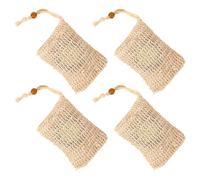MOBUTOFU 4pcs Cotton and Linen Soap Net Pouch with Drawstring Rich Foaming Facial Exfoliating Mesh for Bathing and Traveling