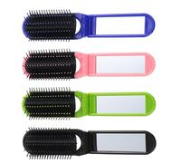 MOBUTOFU 4pcs Folding Hair Brush with Mirror Mini Travel Hair Comb Synthetic Material Compact Pocket Set Reduces Breakage for On-the-go Styling Random Color