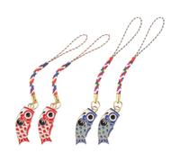 MOBUTOFU 4Pcs Japanese Lucky Carp Phone Pendant Keychain Set, Red Blue Carp Flag Phone Charms for Mobile, Backpack, and Bag Accessories