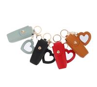 MOBUTOFU 4pcs Portable Lipstick Pouch Keychain with Heart Mirror, Compact Pu Protective Storage Cosmetic Bag for Travel and Vacations, Small Makeup Organizer for Pocket