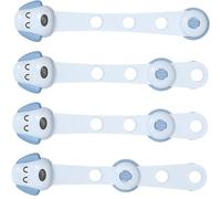 MOBUTOFU 4Pcs Safety Cabinet Locks with Adhesive Straps Drawer and Refrigerator Locks Finger Pinch Prevention for Furniture Proofing Easy Slide Button Design Blue Puppy Strap