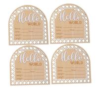 MOBUTOFU 4pcs Wood Birth Commemoration Wooden Sign Decorative Welcome Sign for Nursery Party Supply Shower Decor Memory Cards