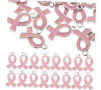 MOBUTOFU 50pcs Pink Ribbon Breast Cancer Awareness Charms Diy Jewelry Charms Pendant for Diy Accessories