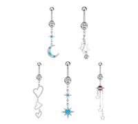 MOBUTOFU 5pcs Dangle Belly Button Rings Long Dangle Navel Body Jewelry for Dance Parties Festivals Elegant Steel Design to Showcase Your Unique Style and Personality