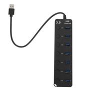 MOBUTOFU 7-port USB Hub USB Connector with Backup Power Supply Port LED Power Indicator Light Black Abs Material Thickened Copper Core Cable for Laptop Expansion
