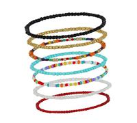 MOBUTOFU 7pcs Colorful Beaded Anklets Set for Women Handmade Decorative Elastic Anklets Unique Boho Jewelry for Daily Wear and Parties