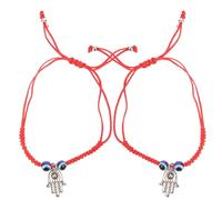 MOBUTOFU Adjustable Blue Evil Eye Rope Bracelets for Men and Women, 2 Pieces Set with Hand round Bead Charms, Unisex Good Luck Hand Braided Jewelry