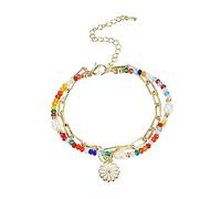 MOBUTOFU Adjustable Flower Charm Beaded Bracelet for Women Summer Fashion Accessory Comfortable Skin Friendly Versatile Wear as Bracelet Anklet for Birthdays Festivals