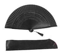 MOBUTOFU Antiquities Style Handheld Dance Fan with Hollow Rose Bone and Black Cover Vintage Folding Craft Fan for Home Decoration Photo Props Friends Family Co Workers