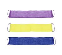 MOBUTOFU Bath Body Washers 3Pcs Long Exfoliating Back Scrubber Soft Mesh for Men Women Purple Blue Yellow for Shower and Stress Relief