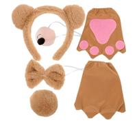 MOBUTOFU Bear Headband Ears and Tail for Boys and Girls Fancy Dress Costume Soft Plush Material Includes Bowtie Gloves and Fake Nose for Dress up Party