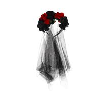 MOBUTOFU Black Gauze Cloth Rose Flower Headband with Delicate Decors for Women, Lightweight and Comfortable to Wear, Portable Hair Accessory for Halloween and Dancing Parties