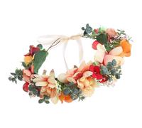 MOBUTOFU Bohemian Colorful Floral Wreath Headband Hair Accessory for Women, Camellia Flower Crown with Ribbon, Festival Wedding Photo Prop for Travel and Street Style