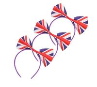 MOBUTOFU Bow Headpieces 3Pcs Uk Flag Pattern Elastic Hairbands with Big Bows for British Party Decorations and Football Supporters