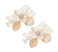 MOBUTOFU Bridal Hair Comb 2pcs Gold Leaf Crystal Pearl for and Women at Special Occasions