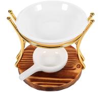 MOBUTOFU Ceramic Wax Melt Warmer with Wooden Base Tealight Candle Holder Detachable Aroma Diffuser Burner for Office and Home Aromatherapy Decoration