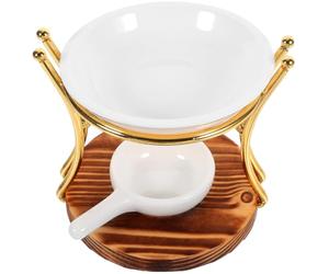 MOBUTOFU Ceramic Wax Melt Warmer with Wooden Base Tealight Candle Holder Detachable Aroma Diffuser Burner for Office and Home Aromatherapy Decoration