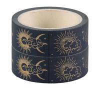 MOBUTOFU Craft Scrapbook Washi Tape 2 Rolls Blue Paper Tape with Gold Foil Patterns, Lightweight Moon and Star Shapes for Journaling and Scrapbooking Projects