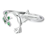 MOBUTOFU Creative Finger Ring Women Open Ring Fashionable Silver Sturdy Smooth Surface Daily Finger Jewelry Hummingbird Leaves Open Design Can Be Given as Option
