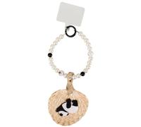 MOBUTOFU Cute Panda with Bamboo Root Fan Charm Pearl Wristlet Keychain Pearl Bracelet Lanyard Adorable Phone Wrist Strap Summer Backpack Bag Pendant for Women for Panda Themed Party