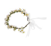 MOBUTOFU Daisy Flower Crown Headband with Realistic Details, White Cloth Floral Wreath for Women Bridal Hair Accessories, Boho Style Wedding and Casual Outings Headpiece