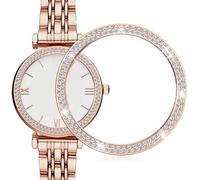 MOBUTOFU Decorative Protective Case with Dual Rhinestones Watch Protector 41mm Rose Gold Smartwatch Screen Cover Accessory Compatible with Samsung Watch 3 for Daily Wear