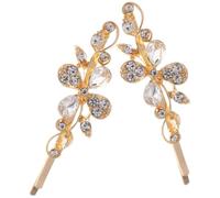 MOBUTOFU Elegant Bridal Hair Clips Offering Secure Fit and Enhancing Personal Style 2pcs for Women Crystal Alloy Material, Golden Decorative Bobby Pins for Wedding and Performance