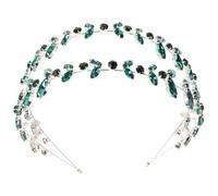 MOBUTOFU Elegant Wedding Headbands with Double Layer Design and Green Rhinestone Leaf and Women, Enhances Hairstyle and Adds Depth for Special Occasions and Party Look