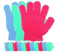 MOBUTOFU Exfoliating Gloves and Five Finger Body Scrubber Mitts 14 Pcs Mixed Colours Purple Pink Yellow Green Orange Sky Blue Rosy Red for Shower and Spa Use
