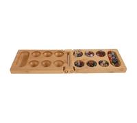 MOBUTOFU Foldable Mancala Board Game with Natural Wood Material and Glass Stones, Easy to Store with Storage Box, Traditional Ancient Strategy Game Suitable for Boys and Adults at Home