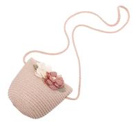 MOBUTOFU Girls Straw Coin Purse Crossbody Bag Handmade Lace Flower | Pink Woven Style, Zip Closure, for Outdoor Activities, Handbag Basket Coin Purse Use