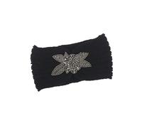 MOBUTOFU Hand Made Woolen Yarn Simple and Breathable Headwrap Headband for Women, Warm Winter Hair Band with Flower Pattern to Decorate Hairstyle, Black