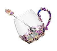 MOBUTOFU Heat Resistant Glass Tea Cup with Spoon, Ergonomic Design and Assorted Colour, Unique Fancy Drinking Cup Suitable for Home Tea Or Coffee Use Random Color