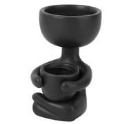 MOBUTOFU Human Shaped Ceramic Planter Black 6Cm Opening X 10Cm Height Sitting Design for Office Desktop Decoration and Indoor Plant Container