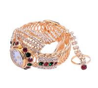 MOBUTOFU Ladies Full Diamond Ring and Watch Set Luxury Alloy Quartz Wrist Watch for Women Adjustable Size for Special Occasions in Indian Color