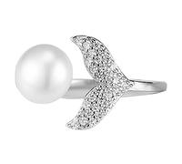MOBUTOFU Ladies Pearl Ring Mermaid Tail Design Open Ring Jewelry for Women Fashionable Adjustable for Wedding Engagement Parties