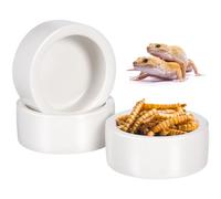 MOBUTOFU Lizard Feeding Dish 3 Pcs Ceramic Round Bowls Anti-Escape Design for Reptile Animals Easy to Clean