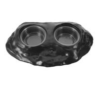 MOBUTOFU Magnetic Double Bowl Feeding Ledge for Reptiles and Turtles, Black Plastic Resin Dual Slot Bowl with Hanging Design, for Terrarium Use and Versatile Compatibility