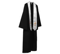 MOBUTOFU Men's Traditional Priest Costume Robe Set with Embroidered Cross Stole, Breathable Polyester Clergy Outfit for Church Prayer Robe Settings and Gatherings, Comfortable Wear, Size M