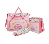 MOBUTOFU Multi-Function Travel Nappy Bag Large Mommy Tote Feeding Bottle Diaper Changing Pad Set Car Print for Girls