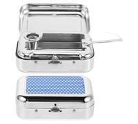 MOBUTOFU Outdoor Portable Metal Ashtray Set 2pcs with Compact Space-saving Design and Cigarette Snuffer for Camping and Travel Blue