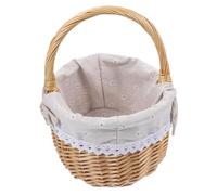 MOBUTOFU Pastoral Style Wicker Woven Basket with Linen Liner Small Handcrafted Rattan Storage Bin for Wedding Picnic Party Natural Willow Hamper with Capacity and Elegant Retro Design