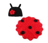 MOBUTOFU Photography Outfit Set Soft Woolen Yarn Knitted Ladybug Costume with Elastic Cape for Photo Shoot Props in Red