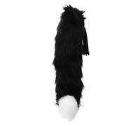 MOBUTOFU Plush Animal Tail Accessory Set Black and White Furry Fox and Wolf Cosplay Tails for Women’s Costume and Fursuit for Halloween Parties and Live Streaming