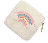 MOBUTOFU Plush Rainbow Patch Short Wallet for Zippered Coin Purse Card Holder Cute Student Handbag White
